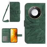 For Honor X9c Smart Skin Feel Sun Flower Pattern Leather Phone Case with Lanyard(Green)