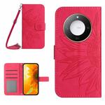 For Honor X9c Smart Skin Feel Sun Flower Pattern Leather Phone Case with Lanyard(Rose Red)
