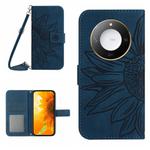 For Honor X9c Smart Skin Feel Sun Flower Pattern Leather Phone Case with Lanyard(Inky Blue)