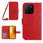 For Honor X8c 4G Skin Feel Sun Flower Pattern Leather Phone Case with Lanyard(Red)