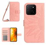 For Honor X8c 4G Skin Feel Sun Flower Pattern Leather Phone Case with Lanyard(Pink)