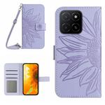 For Honor X8c 4G Skin Feel Sun Flower Pattern Leather Phone Case with Lanyard(Purple)