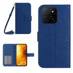 For Honor X8c 4G Skin Feel Sun Flower Pattern Leather Phone Case with Lanyard(Dark Blue)