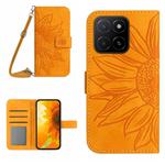 For Honor X8c 4G Skin Feel Sun Flower Pattern Leather Phone Case with Lanyard(Yellow)