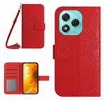 For Honor 400 Lite Skin Feel Sun Flower Pattern Leather Phone Case with Lanyard(Red)