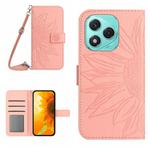 For Honor 400 Lite Skin Feel Sun Flower Pattern Leather Phone Case with Lanyard(Pink)