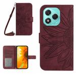 For Honor 400 Lite Skin Feel Sun Flower Pattern Leather Phone Case with Lanyard(Wine Red)