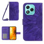 For Honor 400 Lite Skin Feel Sun Flower Pattern Leather Phone Case with Lanyard(Dark Purple)