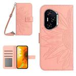 For Honor 400 Pro Global 160.8mm Skin Feel Sun Flower Pattern Leather Phone Case with Lanyard(Pink)