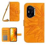 For Honor 400 Pro Global 160.8mm Skin Feel Sun Flower Pattern Leather Phone Case with Lanyard(Yellow)