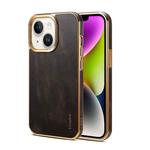 For iPhone 14 Plus Denior Oil Wax Cowhide Plating Phone Case(Black)