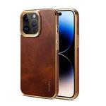 For iPhone 14 Pro Denior Oil Wax Cowhide Plating Phone Case(Brown)