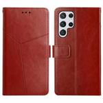 For Samsung Galaxy S24 Ultra 5G Y-shaped Pattern Flip Leather Phone Case(Brown)