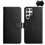 For Samsung Galaxy S24 Ultra 5G HT02 Genuine Leather Fingerprint-proof Flip Phone Case(Black)