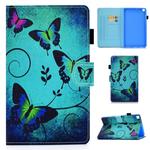 For Samsung Galaxy Tab A 8.0 2019 / T290 Colored Drawing Stitching Horizontal Flip Leather Case with Holder & Card Slots(Green Butterflies)