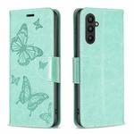 For Samsung Galaxy A25 5G Embossing Two Butterflies Pattern Leather Phone Case(Green)
