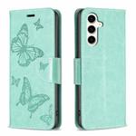 For Samsung Galaxy S23 FE 5G Embossing Two Butterflies Pattern Leather Phone Case(Green)