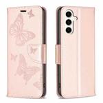 For Samsung Galaxy S23 FE 5G Embossing Two Butterflies Pattern Leather Phone Case(Rose Gold)