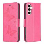 For Samsung Galaxy S23 FE 5G Embossing Two Butterflies Pattern Leather Phone Case(Rose Red)