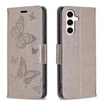 For Samsung Galaxy S23 FE 5G Embossing Two Butterflies Pattern Leather Phone Case(Grey)