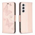 For Samsung Galaxy S24 5G Embossing Two Butterflies Pattern Leather Phone Case(Rose Gold)
