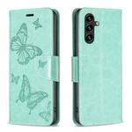 For Samsung Galaxy A35 Embossing Two Butterflies Pattern Leather Phone Case(Green)