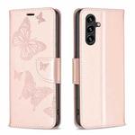For Samsung Galaxy A55 Embossing Two Butterflies Pattern Leather Phone Case(Rose Gold)