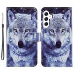 For Samsung Galaxy A25 5G Colored Drawing Leather Phone Case(White Wolf)