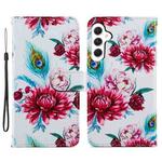 For Samsung Galaxy A25 5G Colored Drawing Leather Phone Case(Peacock Flower)