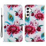 For Samsung Galaxy S23 FE 5G Colored Drawing Leather Phone Case(Peacock Flower)