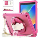For iPad 10.2 2021 / 2020 / 2019 Heavy Duty Hybrid Tablet Case with Handle & Strap(Rose Red)