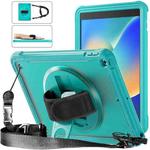 For iPad 10.2 2021 / 2020 / 2019 Heavy Duty Hybrid Tablet Case with Handle & Strap(Light Blue)