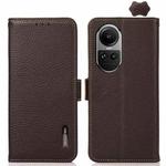 For OPPO Reno10 Global / 10 Pro Global KHAZNEH Side-Magnetic Litchi Genuine Leather RFID Phone Case(Brown)