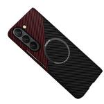 For Samsung Galaxy Z Fold5 Carbon Fiber Texture MagSafe Magnetic Phone Case(Black Red)