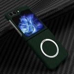 For Samsung Galaxy Z Flip5 Carbon Fiber Texture MagSafe Magnetic Phone Case(Green)