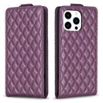 For iPhone 15 Pro Max Diamond Lattice Vertical Flip Leather Phone Case(Dark Purple)