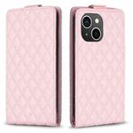 For iPhone 15 Plus Diamond Lattice Vertical Flip Leather Phone Case(Pink)