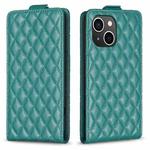 For iPhone 15 Diamond Lattice Vertical Flip Leather Phone Case(Green)