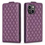For iPhone 14 Plus Diamond Lattice Vertical Flip Leather Phone Case(Dark Purple)