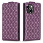 For iPhone 13 Diamond Lattice Vertical Flip Leather Phone Case(Dark Purple)