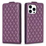 For iPhone 13 Pro Max Diamond Lattice Vertical Flip Leather Phone Case(Dark Purple)