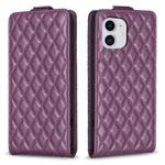 For iPhone 12 / 12 Pro Diamond Lattice Vertical Flip Leather Phone Case(Dark Purple)