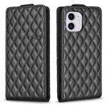 For iPhone 12 / 12 Pro Diamond Lattice Vertical Flip Leather Phone Case(Black)