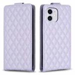 For iPhone 12 / 12 Pro Diamond Lattice Vertical Flip Leather Phone Case(Purple)