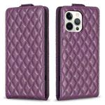 For iPhone 12 Pro Max Diamond Lattice Vertical Flip Leather Phone Case(Dark Purple)