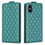 For iPhone X / XS Diamond Lattice Vertical Flip Leather Phone Case(Green)