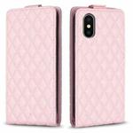 For iPhone X / XS Diamond Lattice Vertical Flip Leather Phone Case(Pink)