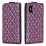 For iPhone XS Max Diamond Lattice Vertical Flip Leather Phone Case(Dark Purple)