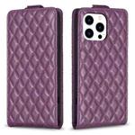 For iPhone 16 Pro Max Diamond Lattice Vertical Flip Leather Phone Case(Dark Purple)