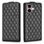 For iPhone 16 Plus Diamond Lattice Vertical Flip Leather Phone Case(Black)